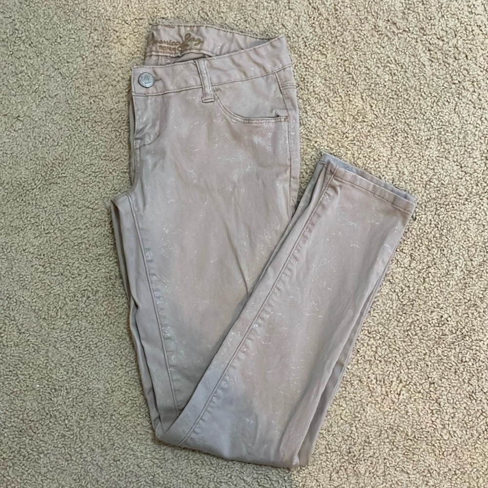 AMERICAN RAG MAUVE PINK SILVER SHIMMER SKINNY JEANS LOW RISE SIZE 0 SMALL
